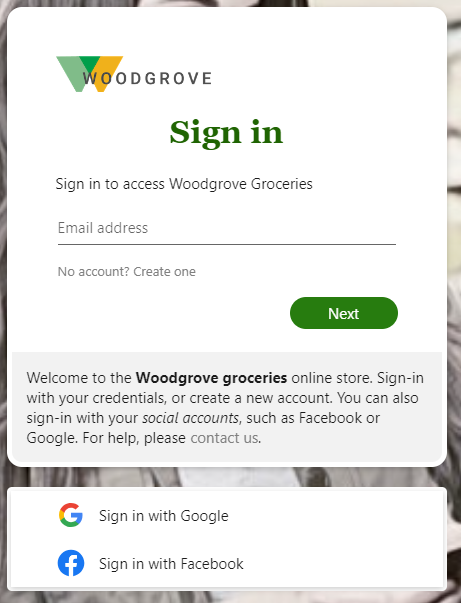 A sign-in screen that shows the ability for end users to select Sign in with Google, amongst other options.